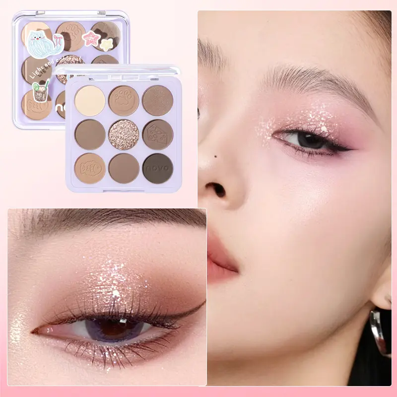 9-Color Eyeshadow Palette - Matte & Shimmer Finish,Water And Sweat Resistant, Long-Lasting Wear, Blendable,  Highlight And Blush