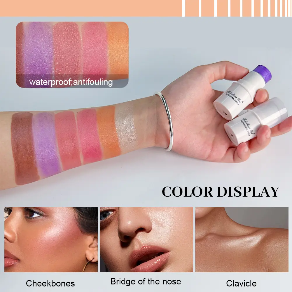 6 Colors Shimmer Clear Highlight Stick Blush Stick Hydrating Moisturizer Lasting Makeup Contour Brighten Water Light Highlighter