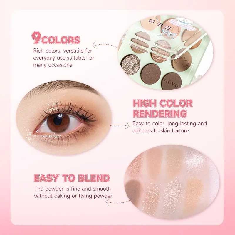 9-Color Eyeshadow Palette - Matte & Shimmer Finish,Water And Sweat Resistant, Long-Lasting Wear, Blendable,  Highlight And Blush