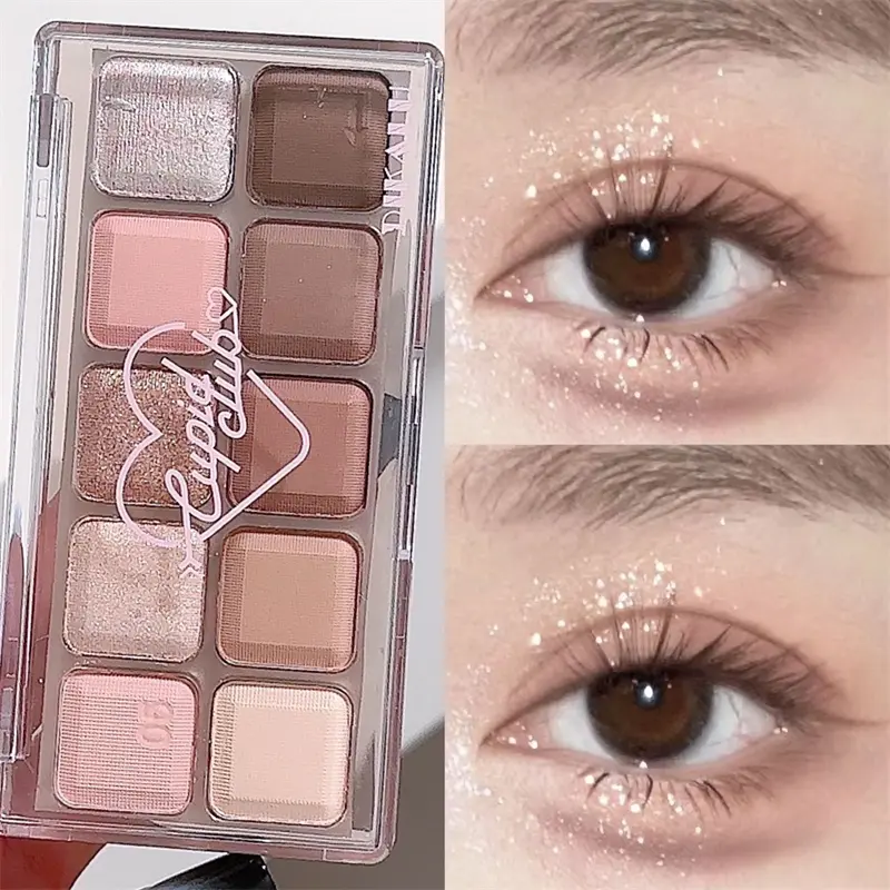 Korean Eyeshadow Palette 10Colors Matte Grey Pink Eye Shadow Long Lasting Glitter Eye Shadow Brown Earthy Color Eye Makeup Plate