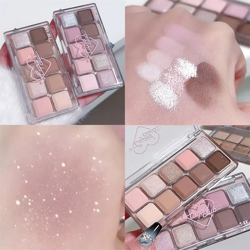 Korean Eyeshadow Palette 10Colors Matte Grey Pink Eye Shadow Long Lasting Glitter Eye Shadow Brown Earthy Color Eye Makeup Plate