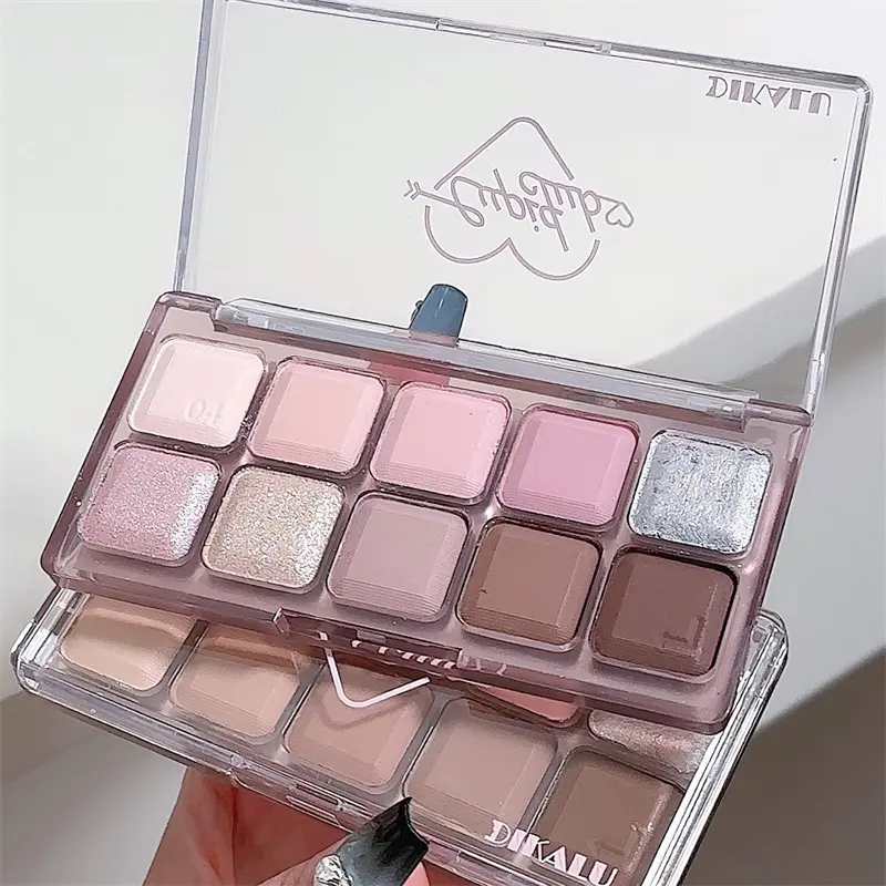 Korean Eyeshadow Palette 10Colors Matte Grey Pink Eye Shadow Long Lasting Glitter Eye Shadow Brown Earthy Color Eye Makeup Plate
