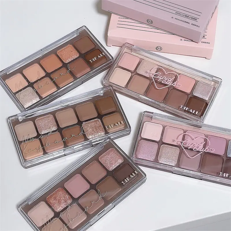 Korean Eyeshadow Palette 10Colors Matte Grey Pink Eye Shadow Long Lasting Glitter Eye Shadow Brown Earthy Color Eye Makeup Plate