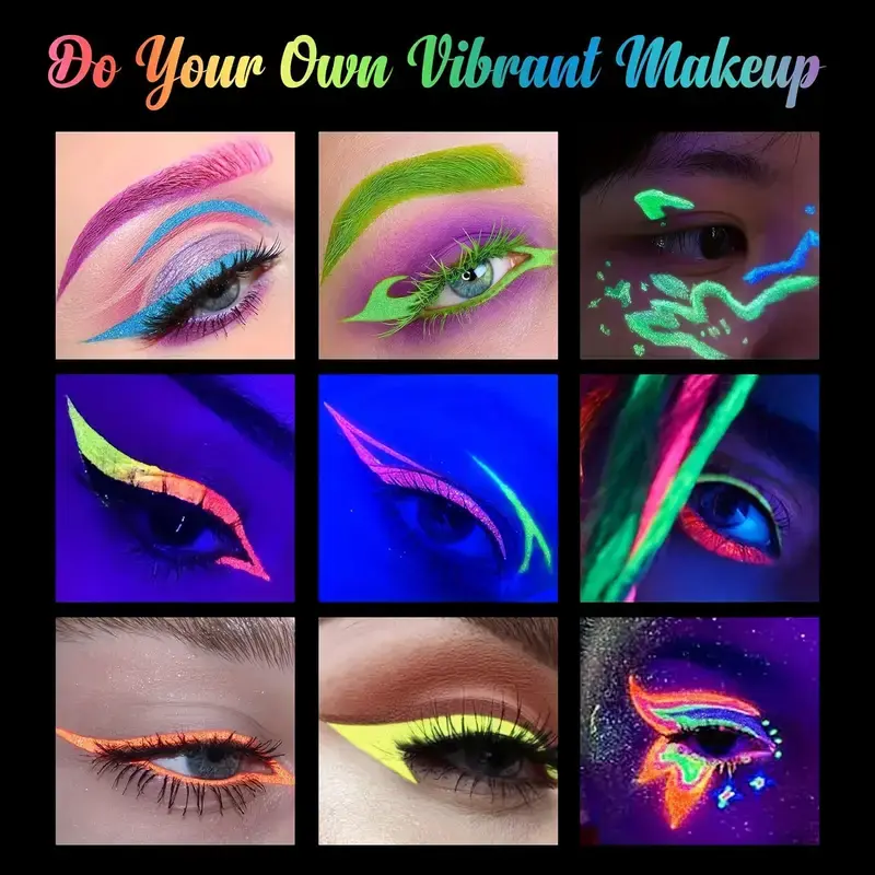 6pcs Glow UV Reactive Glow in the Dark Face and Body Paint Set, Neon Liquid Eyeliner, Mixing Color for Masquerade,Music Festival