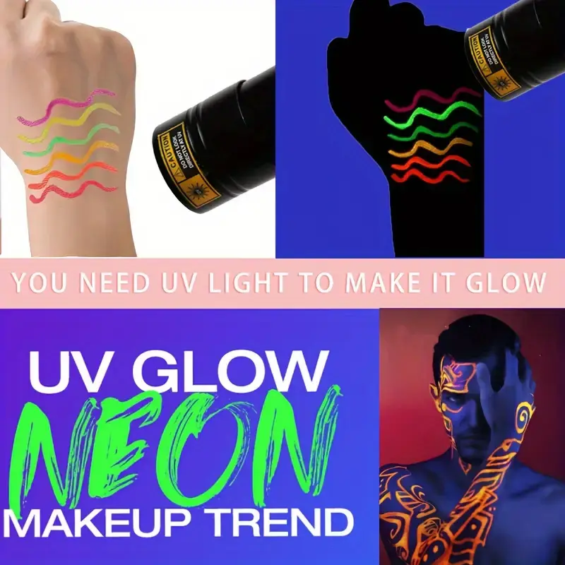 6pcs Glow UV Reactive Glow in the Dark Face and Body Paint Set, Neon Liquid Eyeliner, Mixing Color for Masquerade,Music Festival