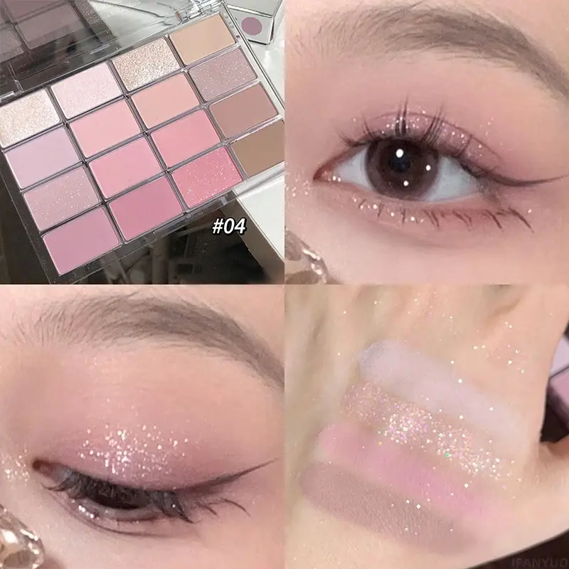 16-Color Korean Eyeshadow Palette Matte Pearlescent Low Saturation Long Lasting Brown Pink Glitter Eye Shadow Eye Makeup Palette