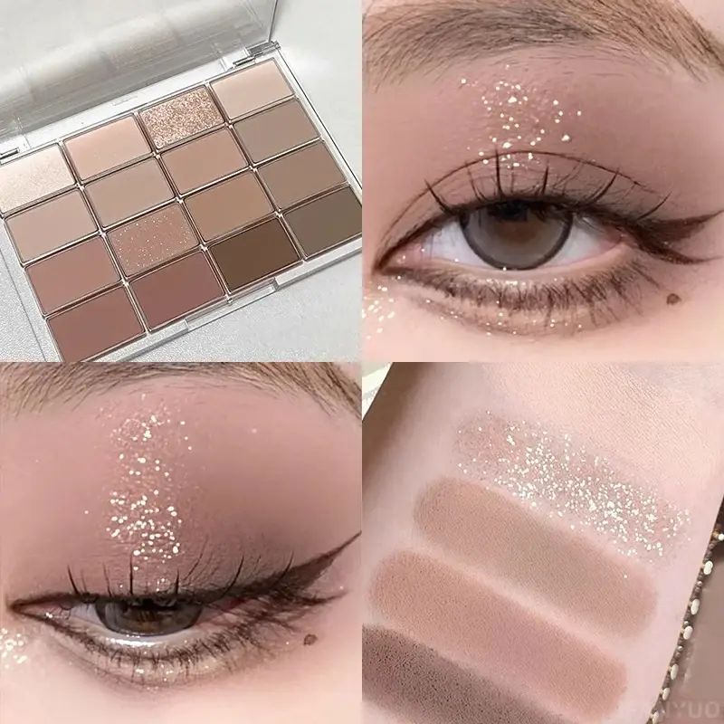 16-Color Korean Eyeshadow Palette Matte Pearlescent Low Saturation Long Lasting Brown Pink Glitter Eye Shadow Eye Makeup Palette