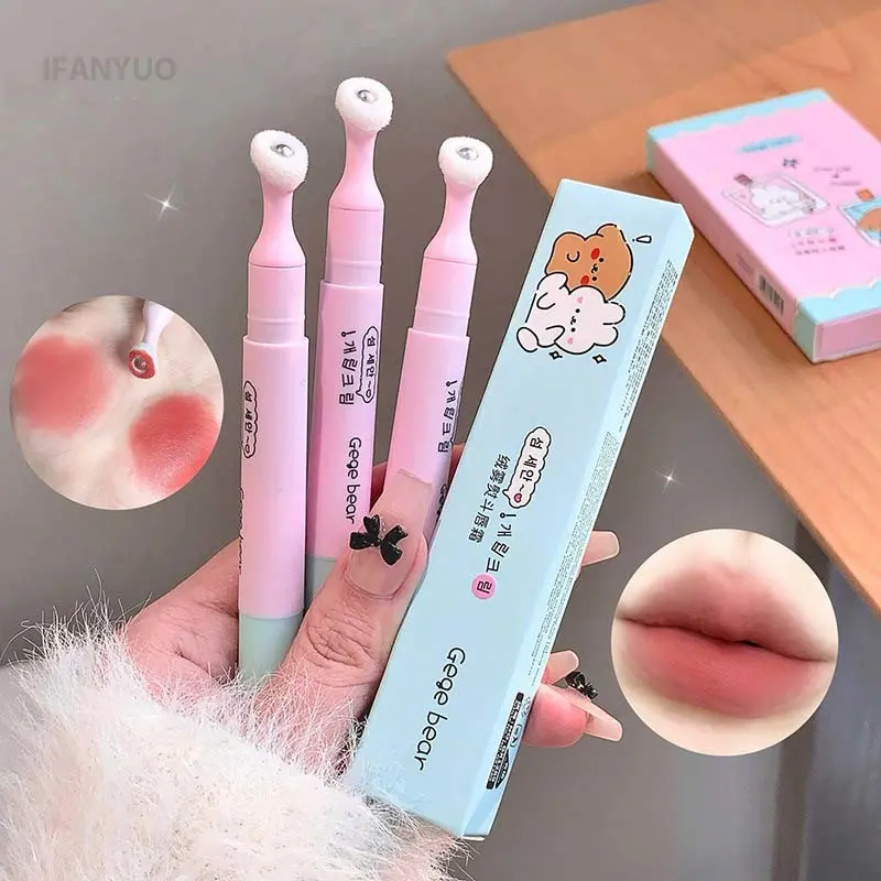 Iron Lip Cream with Cushion Applicator Velvet Matte Nude Lip Mud Creamy Moisturizing Soft Mist Powder Liquid Lipstick Blush Tint