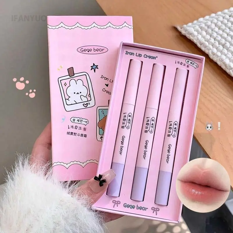 Iron Lip Cream with Cushion Applicator Velvet Matte Nude Lip Mud Creamy Moisturizing Soft Mist Powder Liquid Lipstick Blush Tint