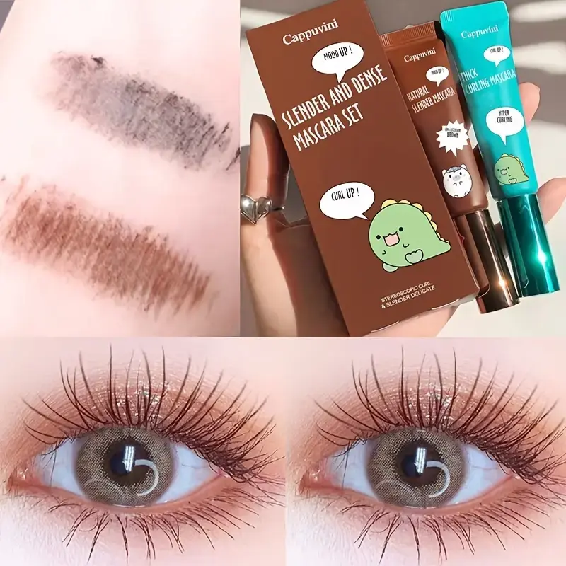 Slimming and Volume Mascara Set - Brown and Black Mascara Set,Waterproof and Long-Lasting Curl Non-smudge Eyelash Makeup Mascara
