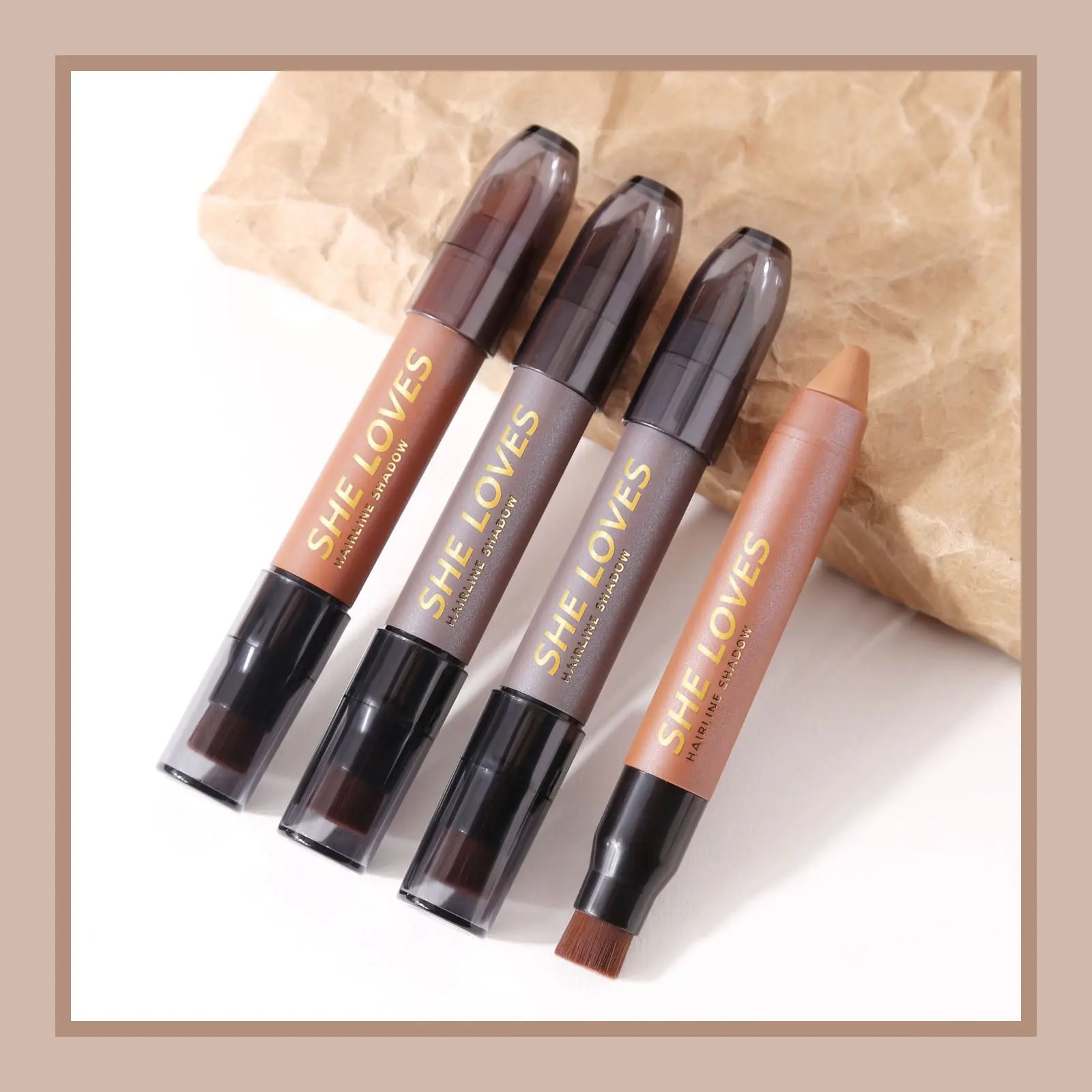 All-in-one Dual-headed Hairline Pen with Brush, Fast Covering Hair Root Facial Contouring,Fill Hair Color Hair Shadow Powder Pen