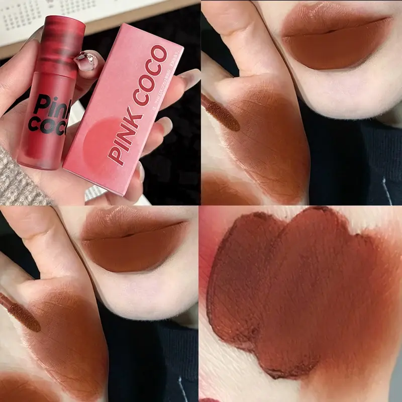 Waterproof Matte Velvet Lip Glaze Moisturizing Bean Paste Red Lipstick Non-stick Cup Not Easy To Fade Red Brown Lip Gloss Makeup