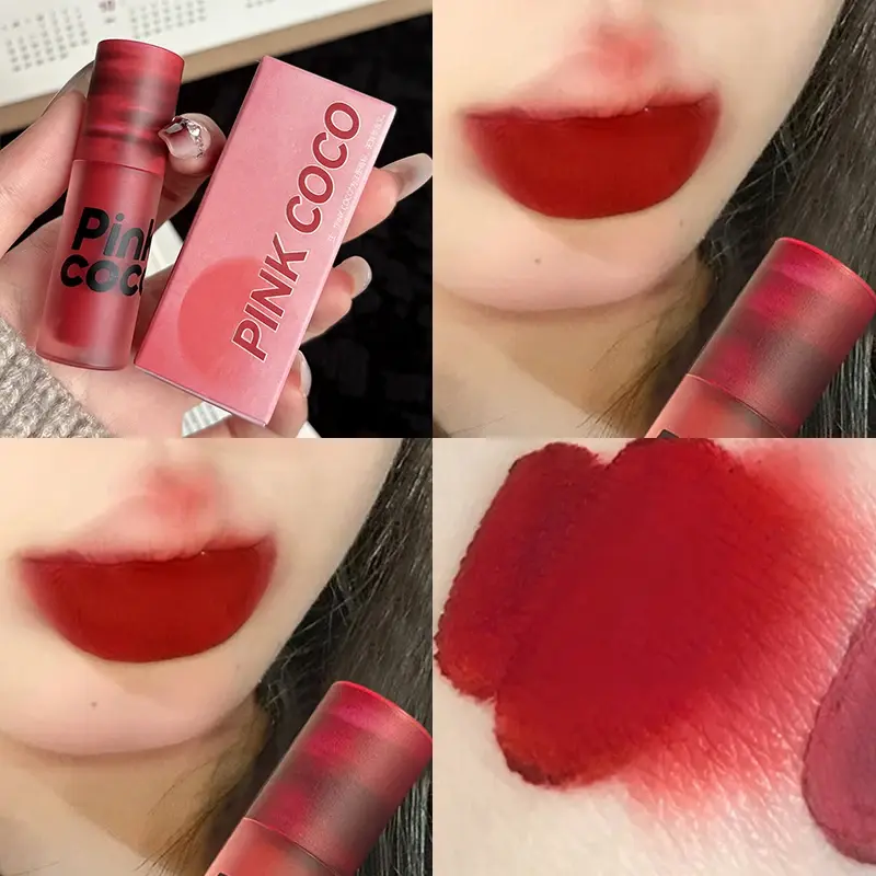Waterproof Matte Velvet Lip Glaze Moisturizing Bean Paste Red Lipstick Non-stick Cup Not Easy To Fade Red Brown Lip Gloss Makeup