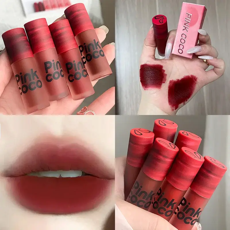 Waterproof Matte Velvet Lip Glaze Moisturizing Bean Paste Red Lipstick Non-stick Cup Not Easy To Fade Red Brown Lip Gloss Makeup