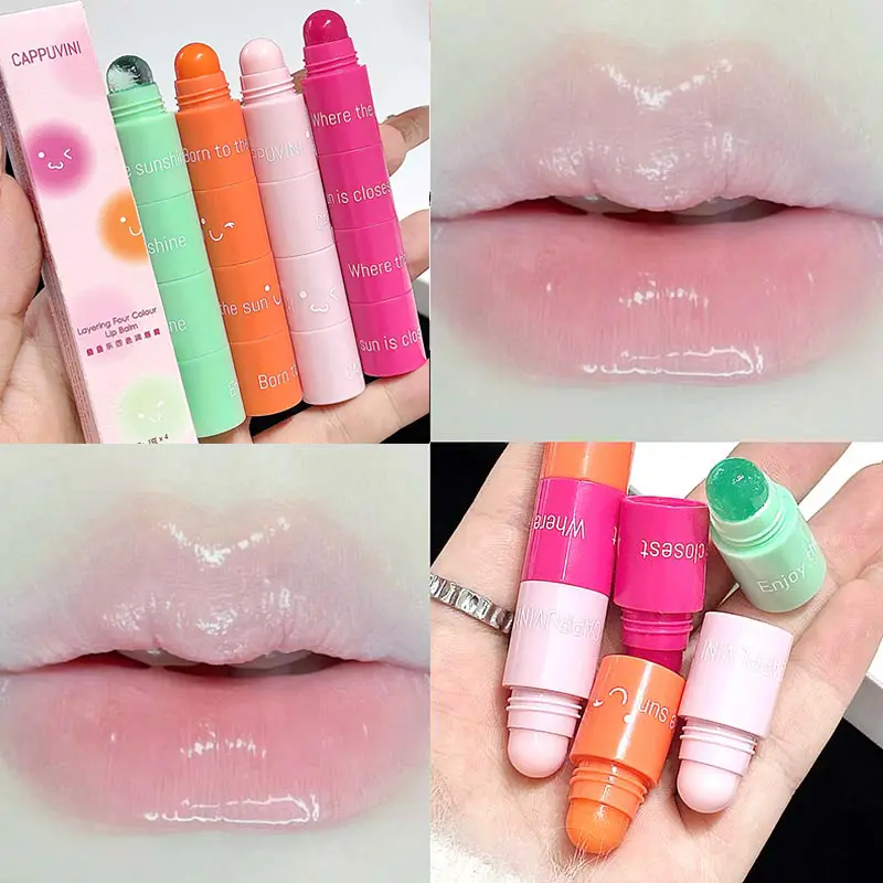 4 In 1 Color-changing Lip Balm Combo Kit Moisturizing Colorless Pink Orange Hydrating Lip Care Anti-dryness Primer Lipstick Pen
