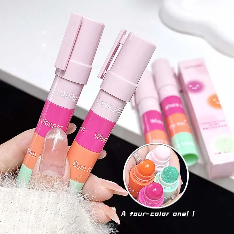 4 In 1 Color-changing Lip Balm Combo Kit Moisturizing Colorless Pink Orange Hydrating Lip Care Anti-dryness Primer Lipstick Pen