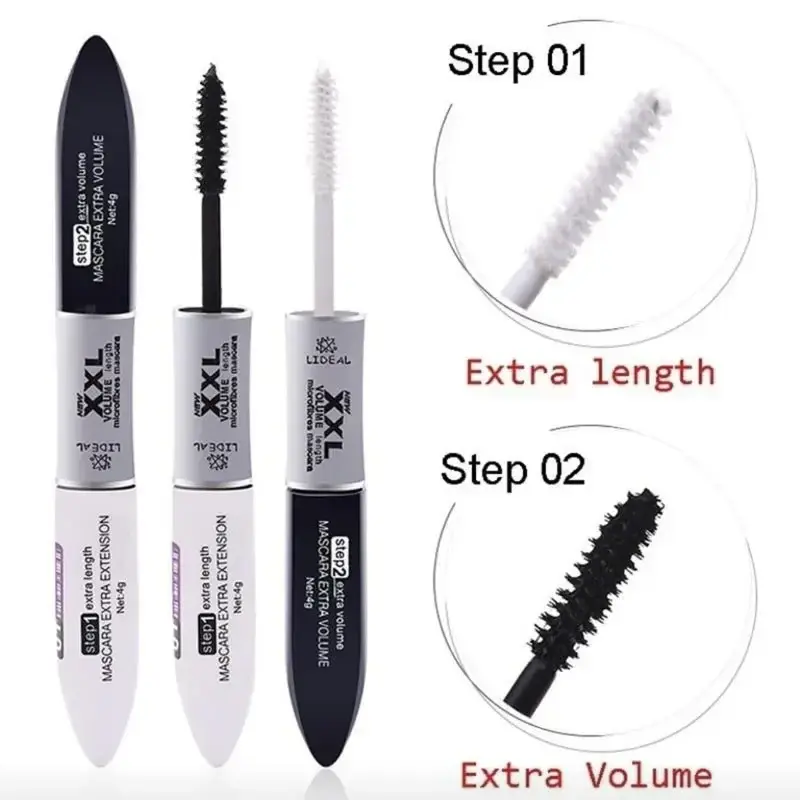 2 IN 1 4D Silk Fiber Lash Mascara Black Mascara Waterproof Silk Fiber Volume Double Lengthening Curling Eye Mascara
