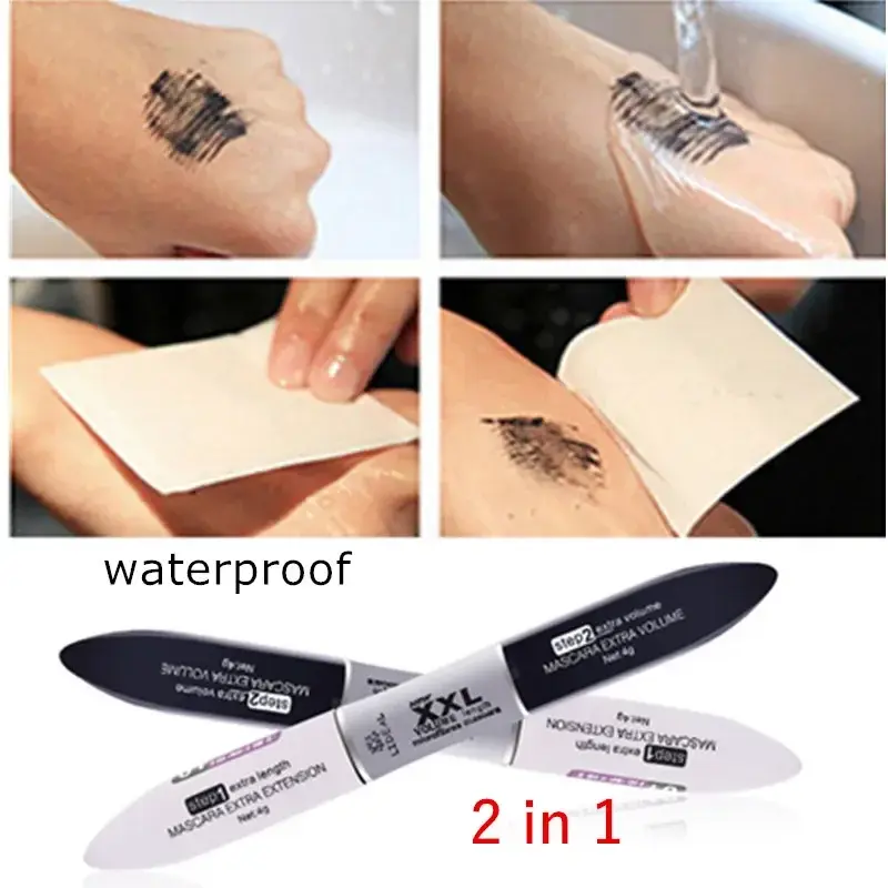 2 IN 1 4D Silk Fiber Lash Mascara Black Mascara Waterproof Silk Fiber Volume Double Lengthening Curling Eye Mascara