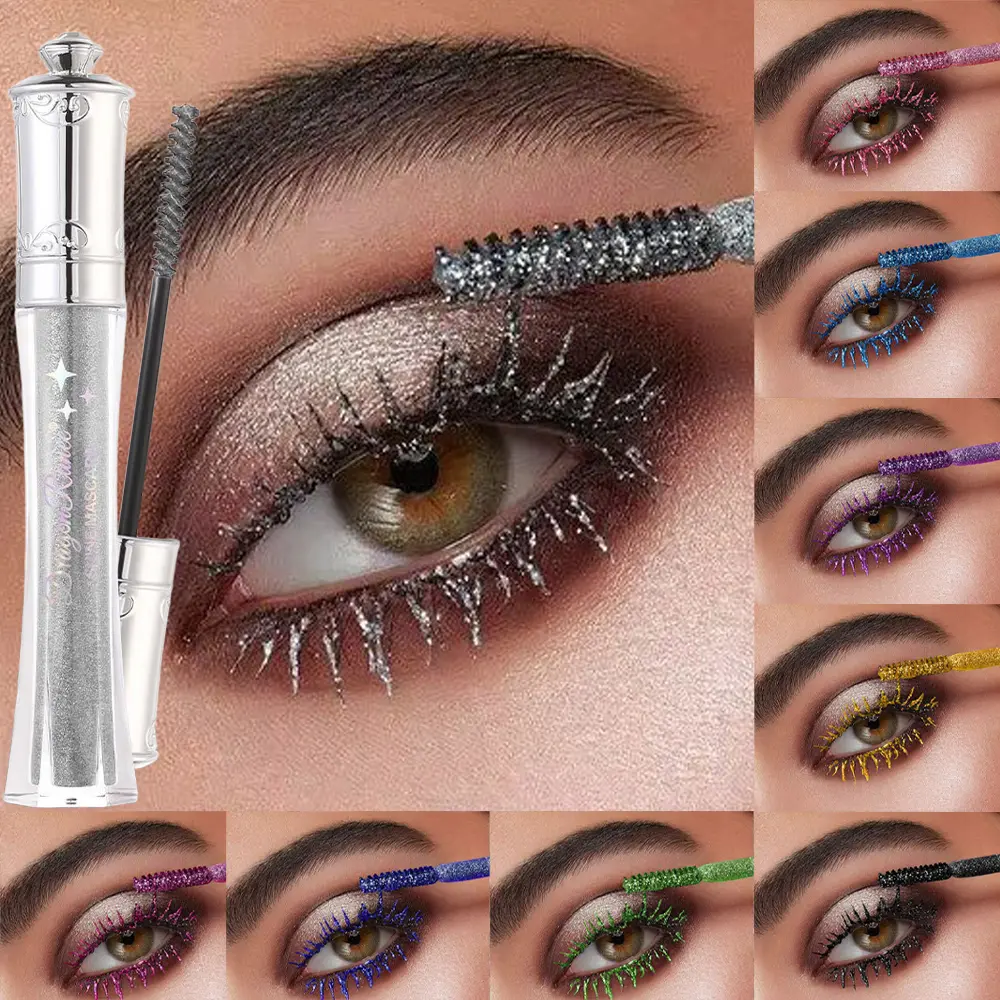 9-Color Sparkling Diamond Mascara Waterproof  Smudge-Proof Volume Curl Eyelash Extension Glitter Golden Crystal Scepter Makeup