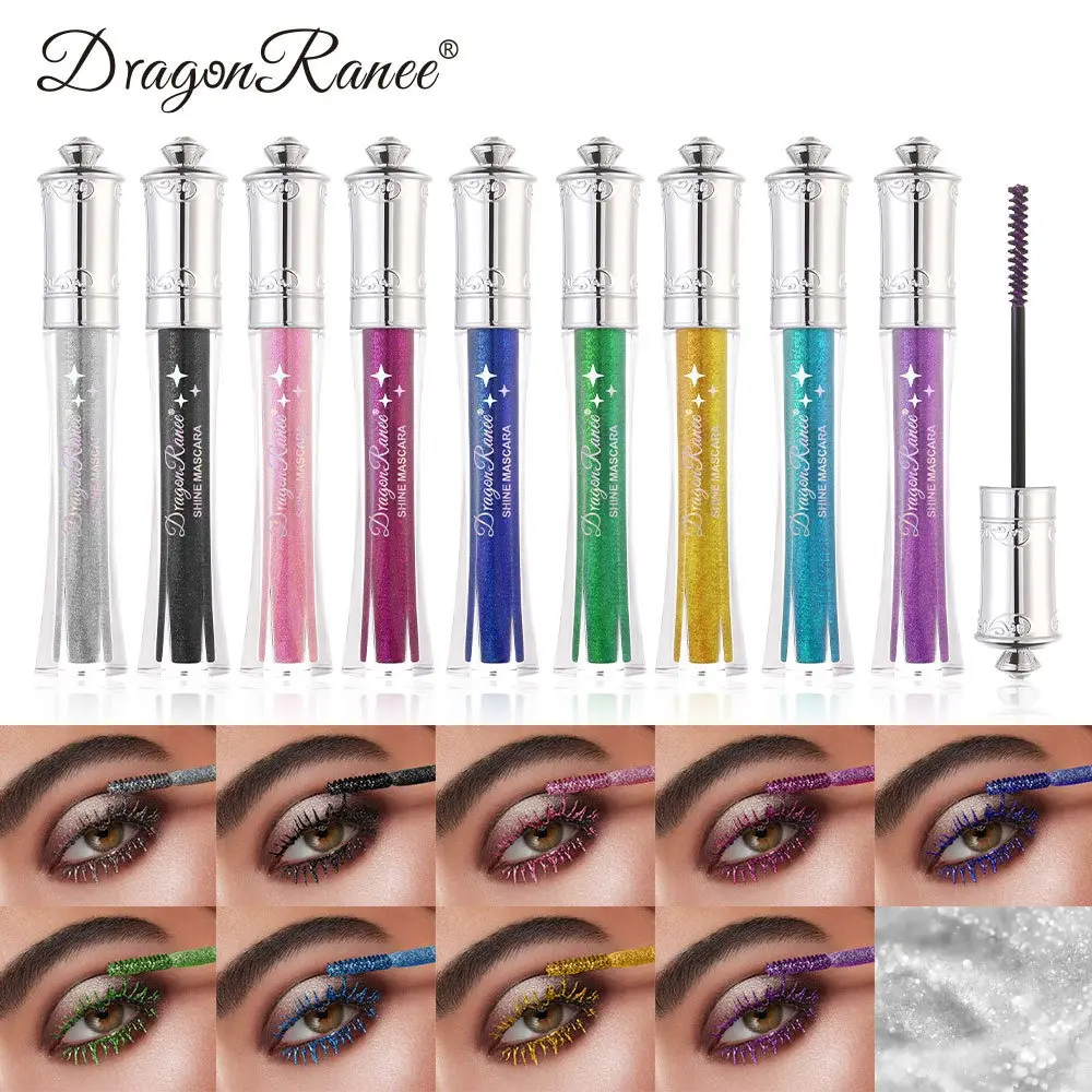9-Color Sparkling Diamond Mascara Waterproof  Smudge-Proof Volume Curl Eyelash Extension Glitter Golden Crystal Scepter Makeup