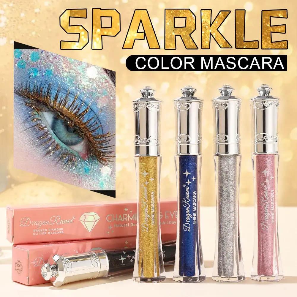 9-Color Sparkling Diamond Mascara Waterproof  Smudge-Proof Volume Curl Eyelash Extension Glitter Golden Crystal Scepter Makeup