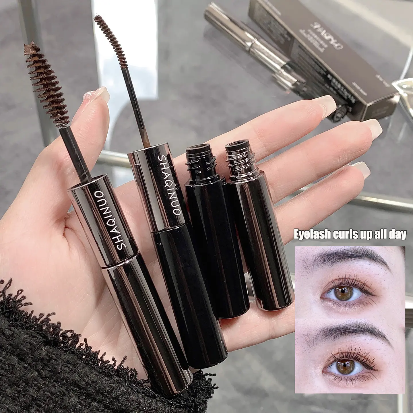 Slim Curly Double Head Lashes Mascara 2 IN 1 Eyelash Primer Base Cream Waterproof Black Brown Curling Eyelash Extensions Makeup