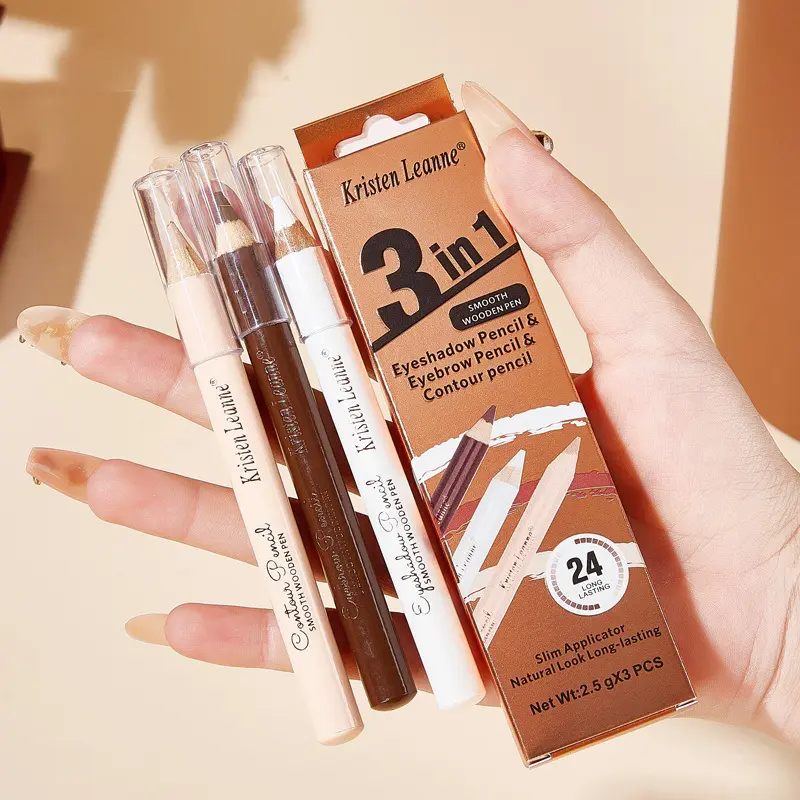 3pcs White Eyeshadow Eyebrow Contour Concealer Wooden Pencil Set Durable Waterproof Matte Nude Brown Eye Shadow Liner Makeup Kit
