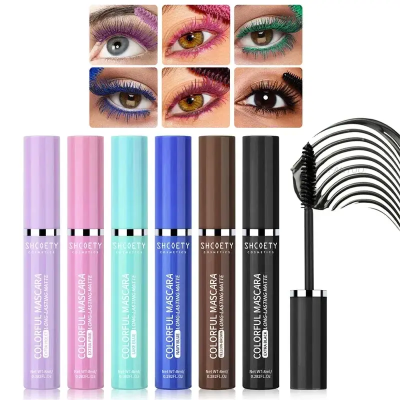 6 Colors Mascara Eyelashes Curling Extension Pink Purple Blue Green Mascara Non-smudge Waterproof Fast Dry Long-lasting Makeup