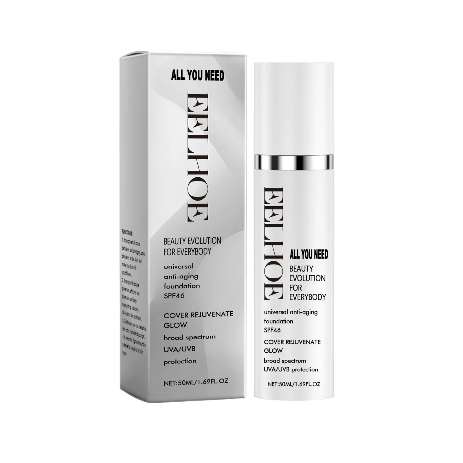 EELHOE Liquid Foundation Full Coverage Spf 46 Waterproof Moisturizing Skin Lightening Concealer Makeup Sun Protection Face Cream