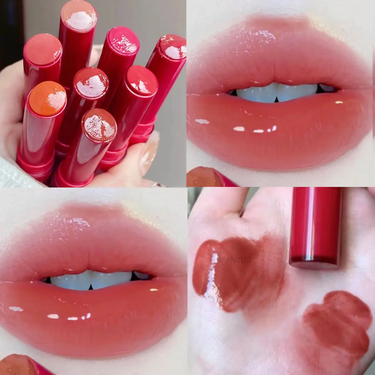 Jelly Lipstick Moisturizing Mirror Water Light Solid Lip Gloss 8 Colors Crystal Tea Red Brown Lip Glaze Tint Lip Balm Makeup