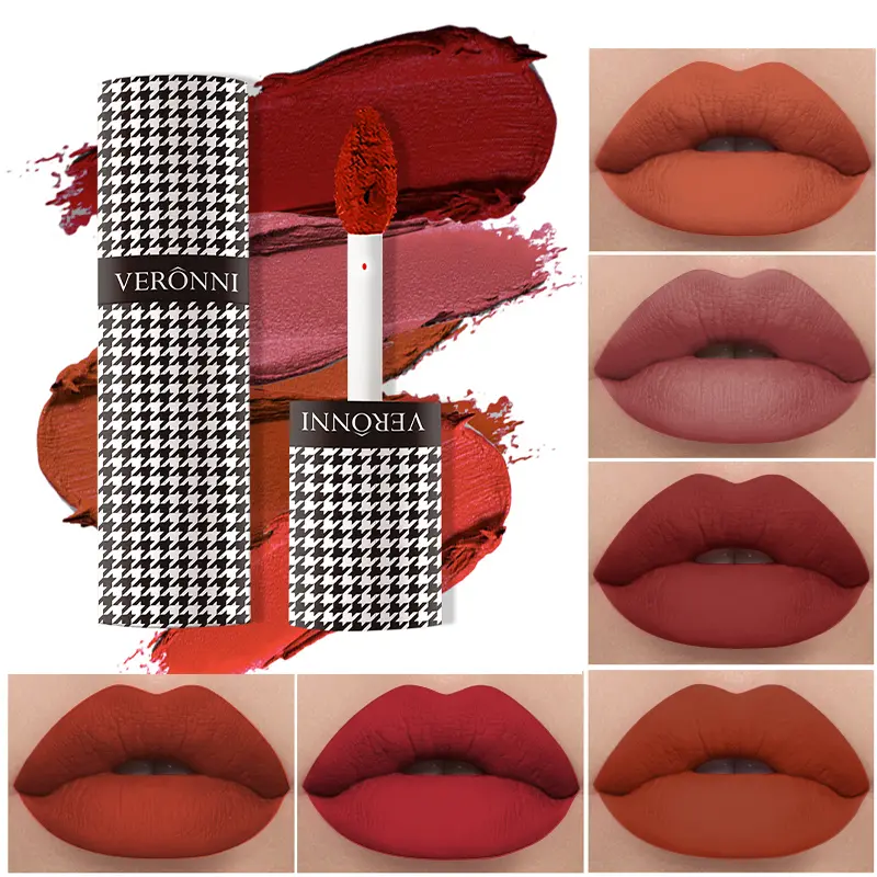 6 Color Houndstooth Lip Mousse Velvet Matte & Non-Drying | Long-Lasting Liquid Lipstick Nude to Bold Shades Vegan & Cruelty-Free