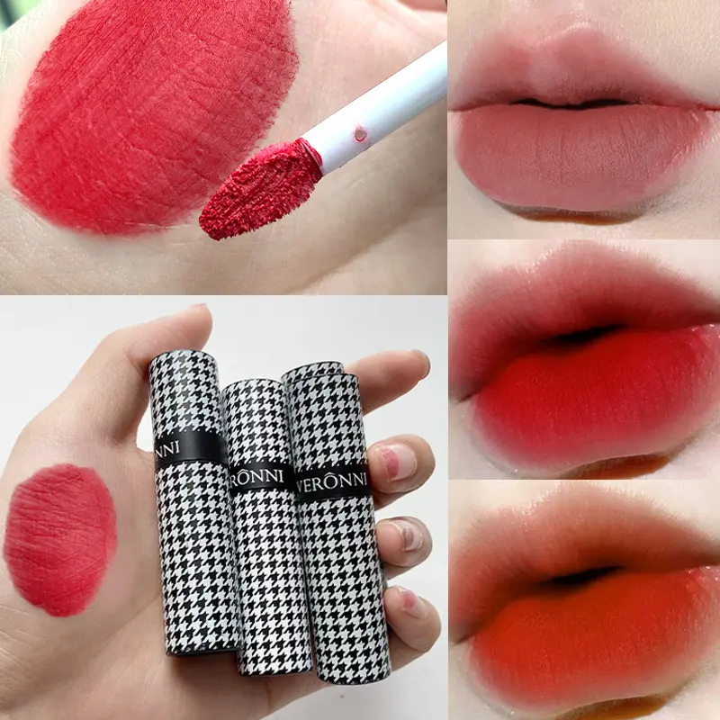 6 Color Houndstooth Lip Mousse Velvet Matte & Non-Drying | Long-Lasting Liquid Lipstick Nude to Bold Shades Vegan & Cruelty-Free