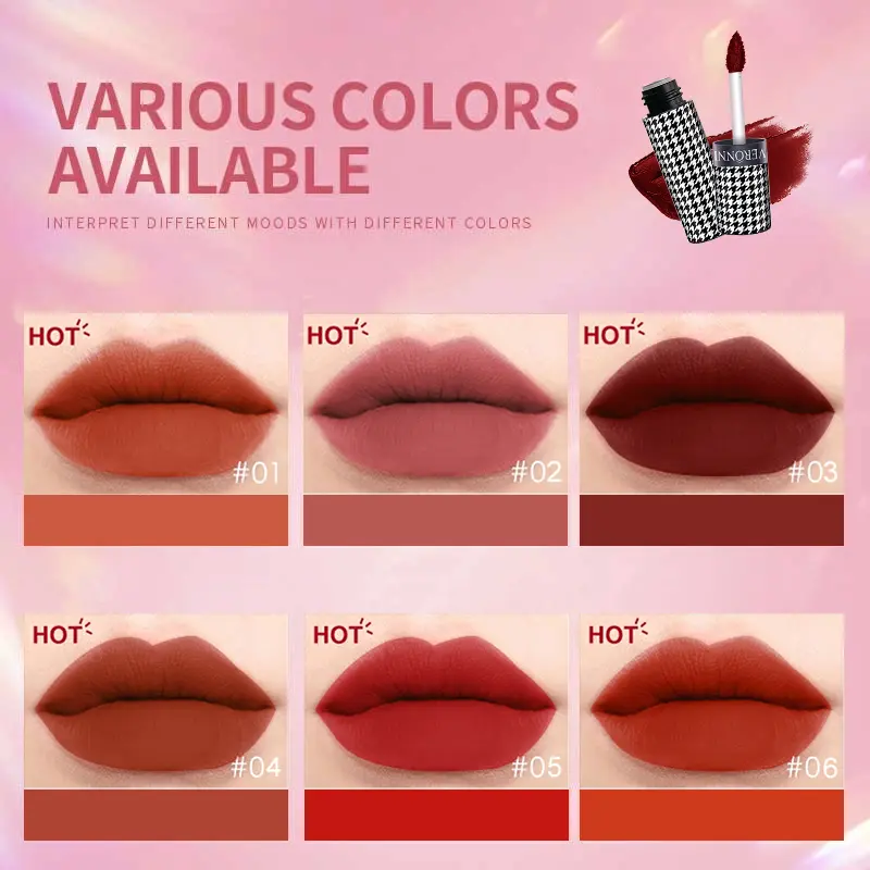 6 Color Houndstooth Lip Mousse Velvet Matte & Non-Drying | Long-Lasting Liquid Lipstick Nude to Bold Shades Vegan & Cruelty-Free