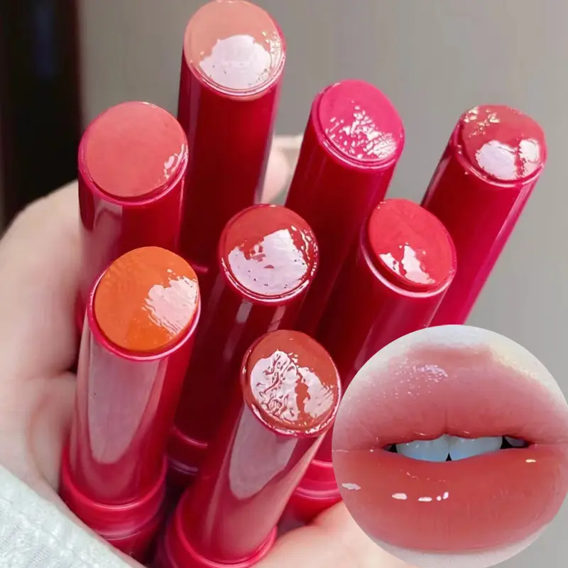Jelly Lipstick Moisturizing Mirror Water Light Solid Lip Gloss 8 Colors Crystal Tea Red Brown Lip Glaze Tint Lip Balm Makeup