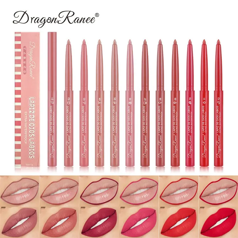 Lip Liner Waterproof Long-Lasting Hook Line Lip Pencil Matte Beginner Automatic Lip Liner Bean Paste Color Rotating Lipstick Pen
