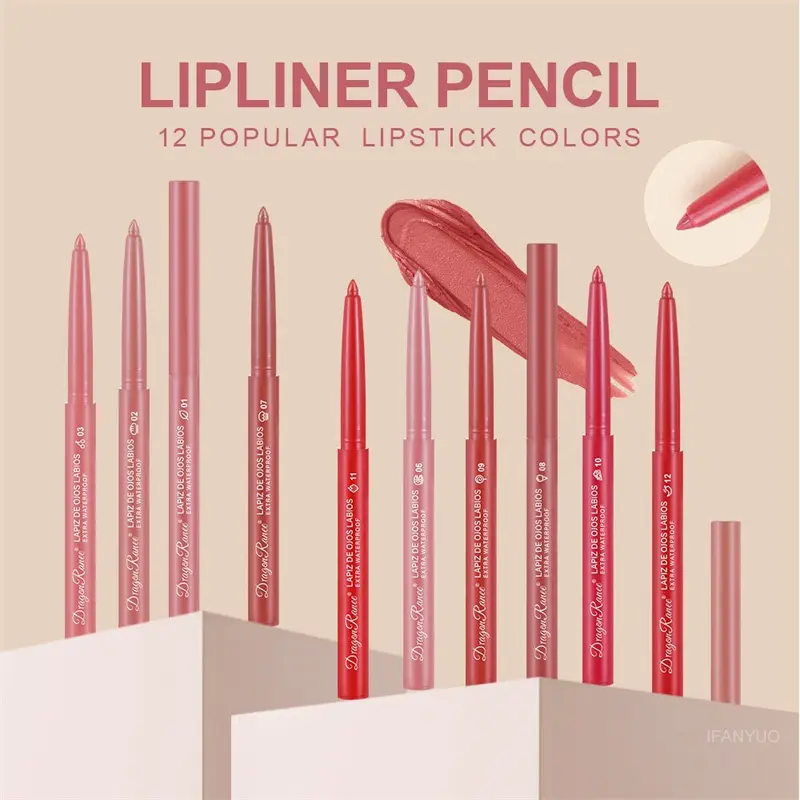 Lip Liner Waterproof Long-Lasting Hook Line Lip Pencil Matte Beginner Automatic Lip Liner Bean Paste Color Rotating Lipstick Pen