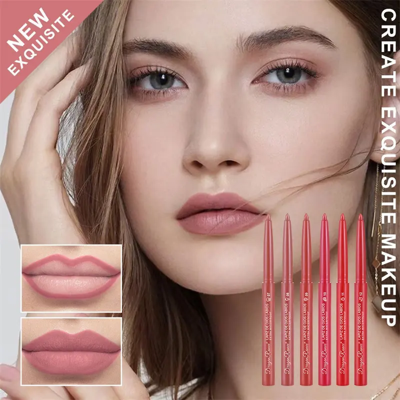 Lip Liner Waterproof Long-Lasting Hook Line Lip Pencil Matte Beginner Automatic Lip Liner Bean Paste Color Rotating Lipstick Pen
