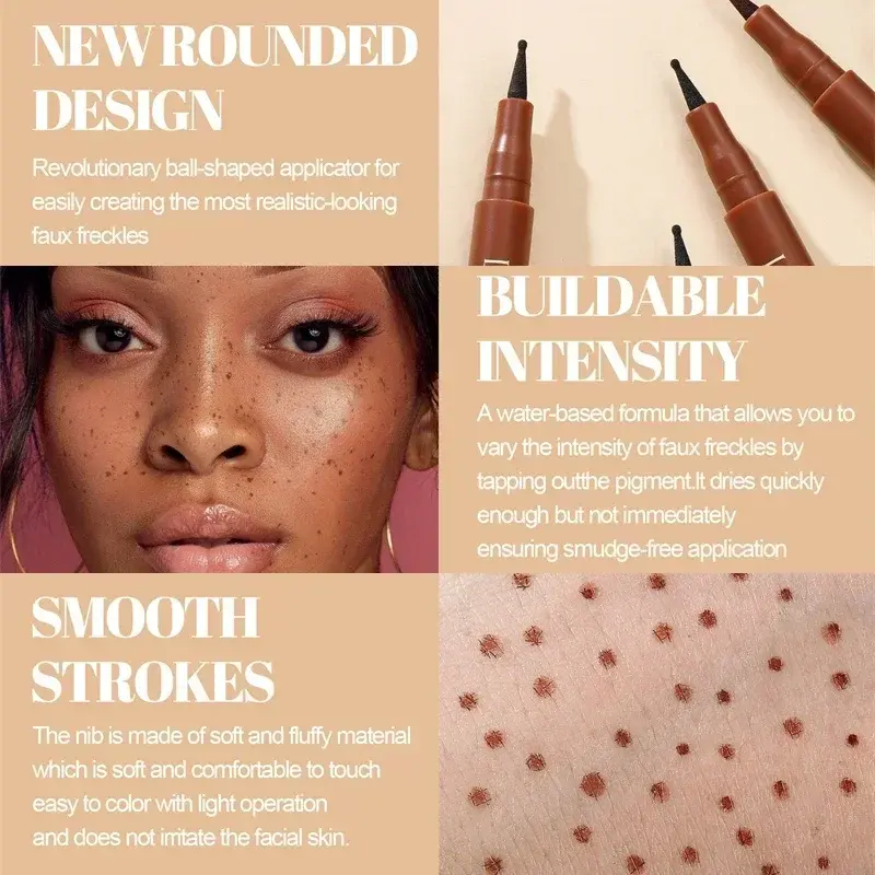 Red Round Head Face Fake Freckles Pen Easy To Use Natural Waterproof Lifelike Fake Freckles Pen Long Lasting Dot Spot Pen Makeup