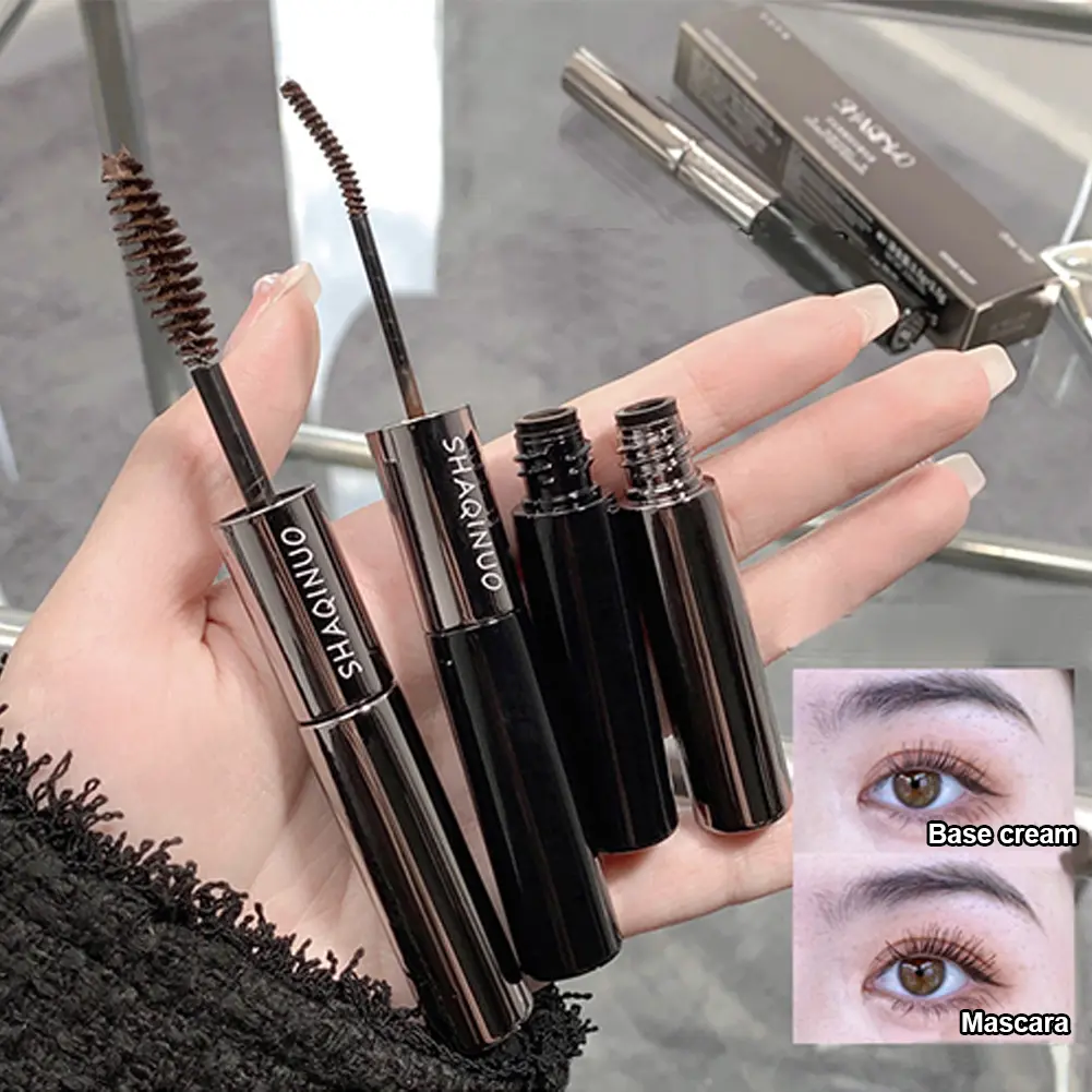Slim Curly Double Head Lashes Mascara 2 IN 1 Eyelash Primer Base Cream Waterproof Black Brown Curling Eyelash Extensions Makeup