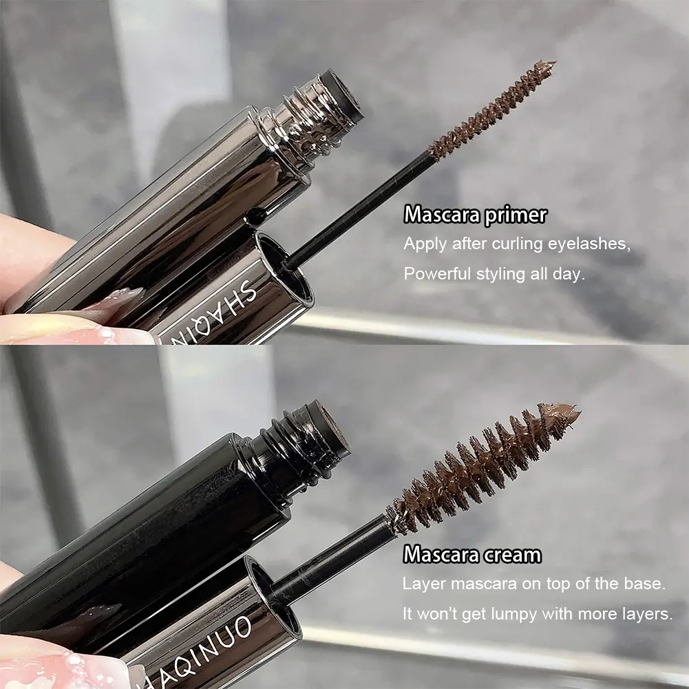 Slim Curly Double Head Lashes Mascara 2 IN 1 Eyelash Primer Base Cream Waterproof Black Brown Curling Eyelash Extensions Makeup