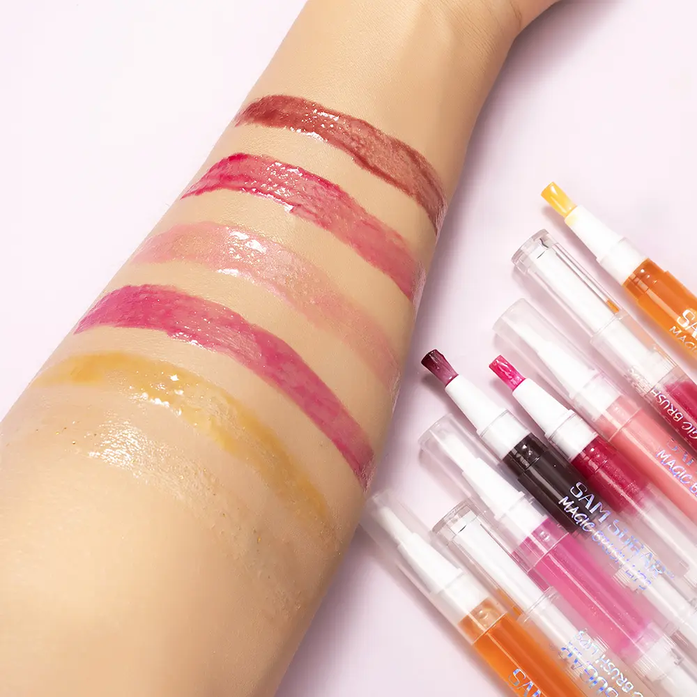6-Color Fruity Honey Lip Gloss, Rotating Design, Pearlescent Lip Tint, Moisturizing Shimmering, Smooth Application for a Glossy