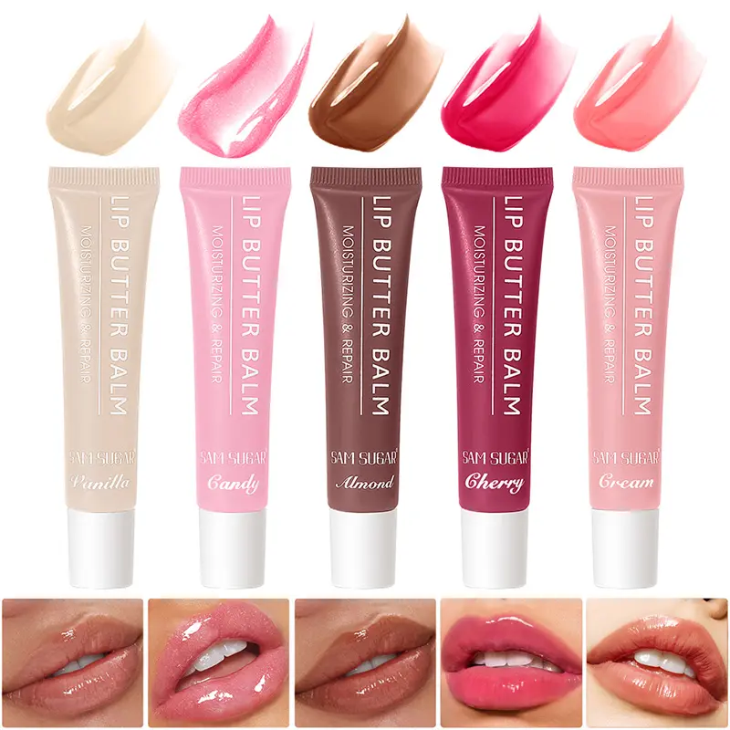 SAM SUGAR 5-Color Lip Gloss Set: Hydrating Butter Formula with High-Gloss Finish -Liquid Lipstick for Water-Light Shine and Soft