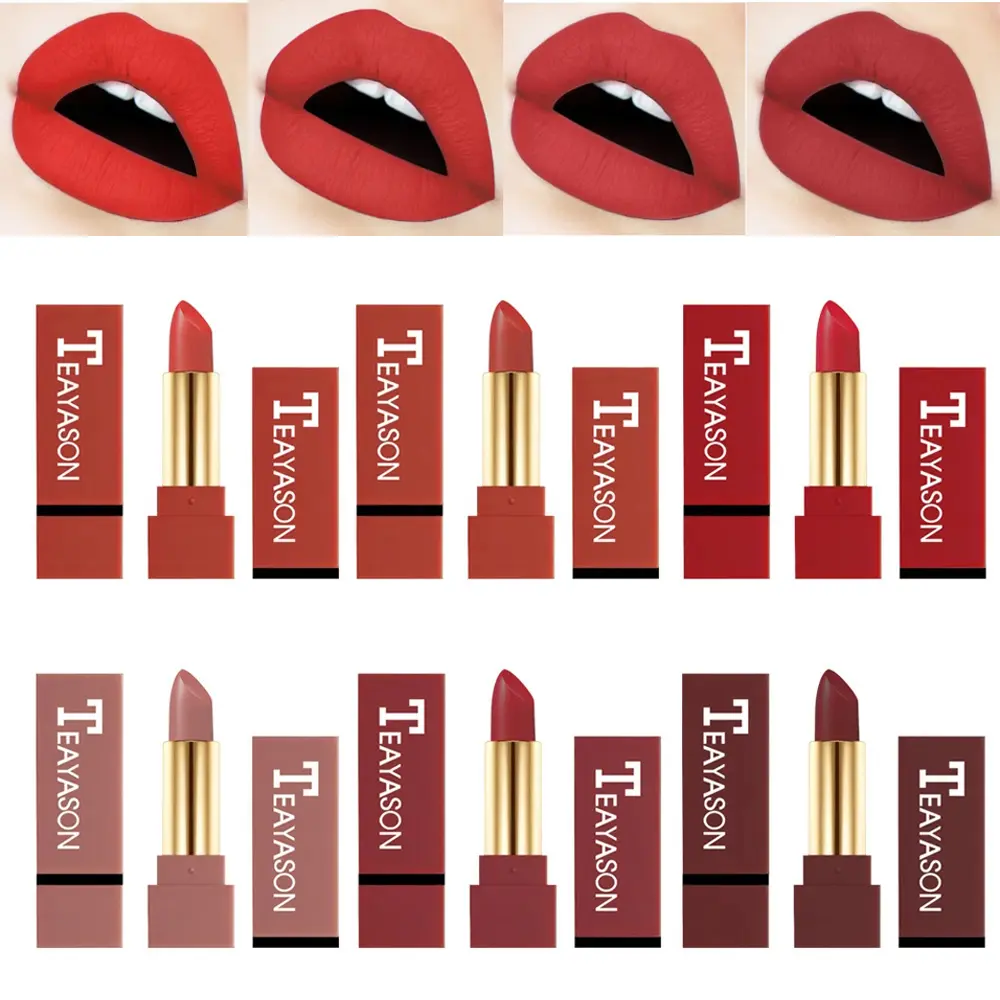 Dark Red Matte Lipstick Velvet Cream Texture Highly Pigmented Waterproof & Sweatproof Lasting Non-Smudging Makeup Cosmetics