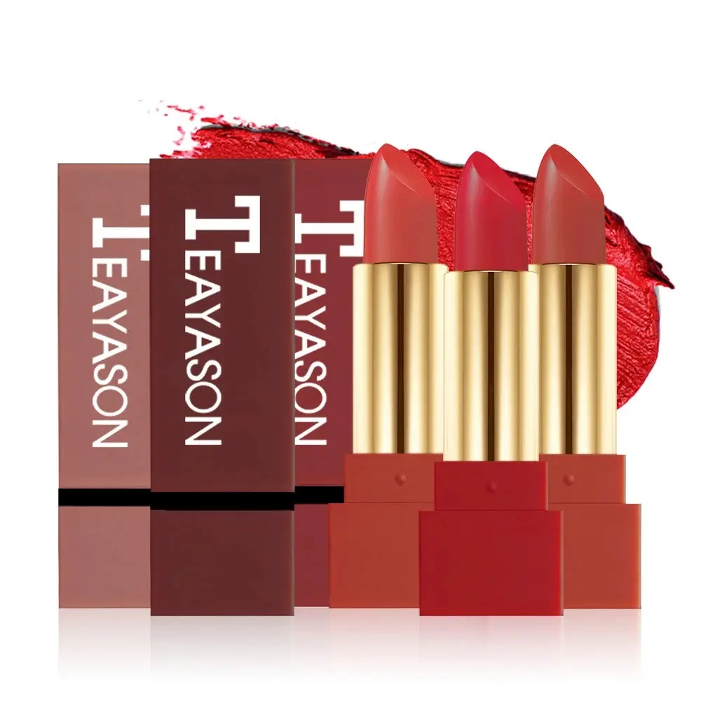 Dark Red Matte Lipstick Velvet Cream Texture Highly Pigmented Waterproof & Sweatproof Lasting Non-Smudging Makeup Cosmetics
