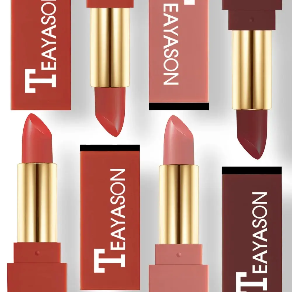 Dark Red Matte Lipstick Velvet Cream Texture Highly Pigmented Waterproof & Sweatproof Lasting Non-Smudging Makeup Cosmetics