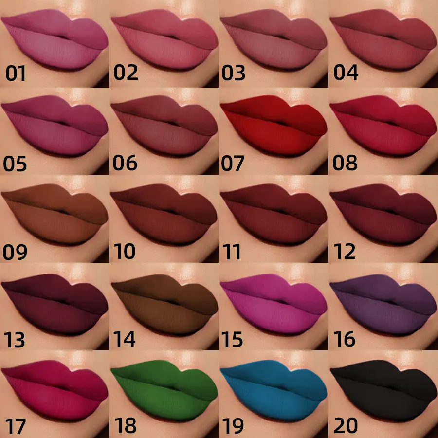 20 Colors Dark Brown Nude Liquid Lipsticks Waterproof Velvet Matte Lip Gloss Long Lasting Lip Glaze Beauty Red Lip Tint Makeup
