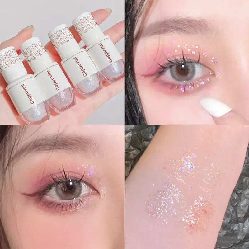 6 Colors Liquid Eyeshadow High Shine Glitter Eyeshadow Waterproof Long Lasting Super Sparkly Crystal Fine Glitter Eye Makeup