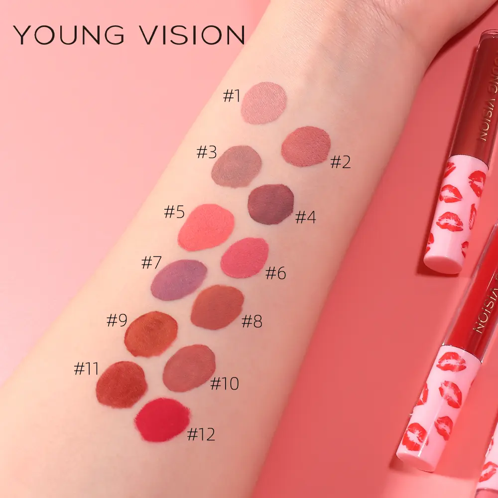 YOUNG VISION 12 color matte velvet lip gloss, non stick to cup, non fading lip gloss, liquid lipstick
