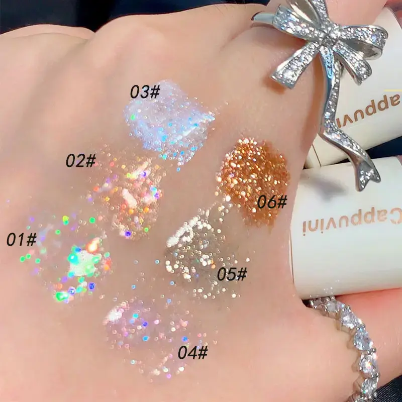 6 Colors Liquid Eyeshadow High Shine Glitter Eyeshadow Waterproof Long Lasting Super Sparkly Crystal Fine Glitter Eye Makeup