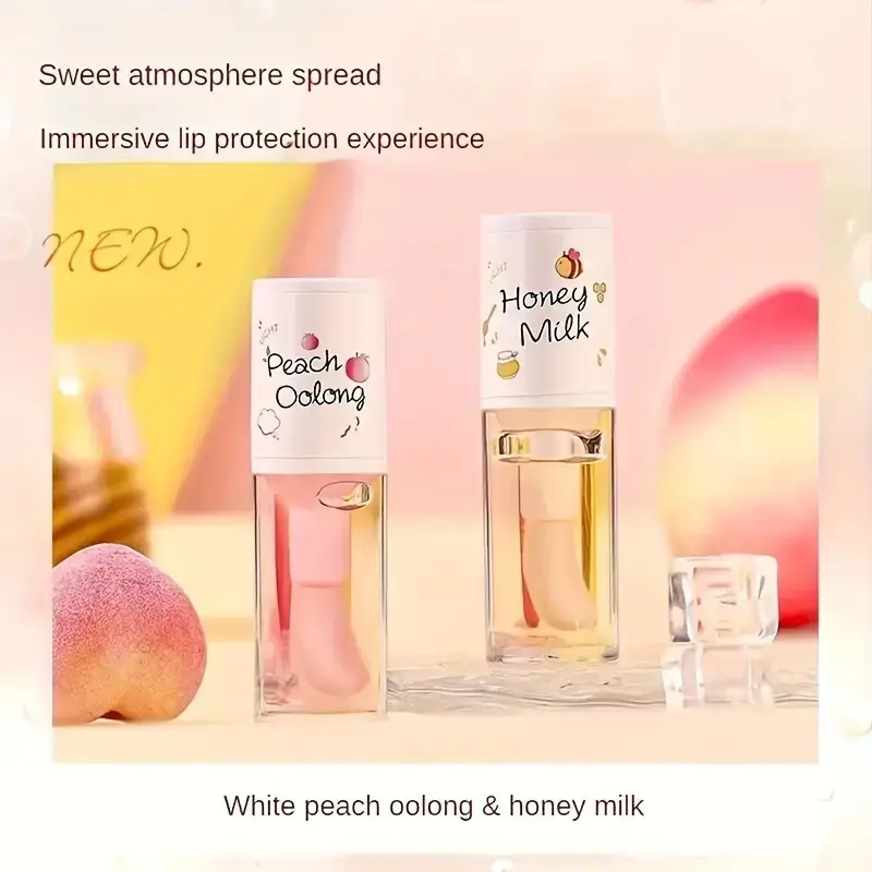 Hydrating Peach Oolong Lip Balm,Long-Lasting Moisturizing Lip Oil, Silky And Rich Prevents Lips from Drying Cracking Softens Lip